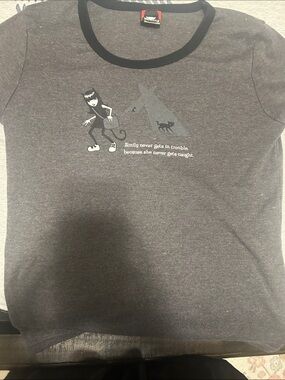 Emily Graphic Ringer Tee - adult small (Gray/Black)